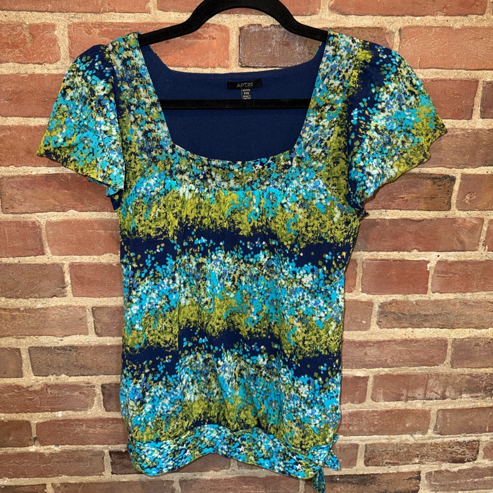 Apt. 9 Women's Vibrant Blue and Yellow Short Sleeve Top